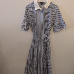 Brooks Brothers Blue and White Striped Long Sleeve Dress
